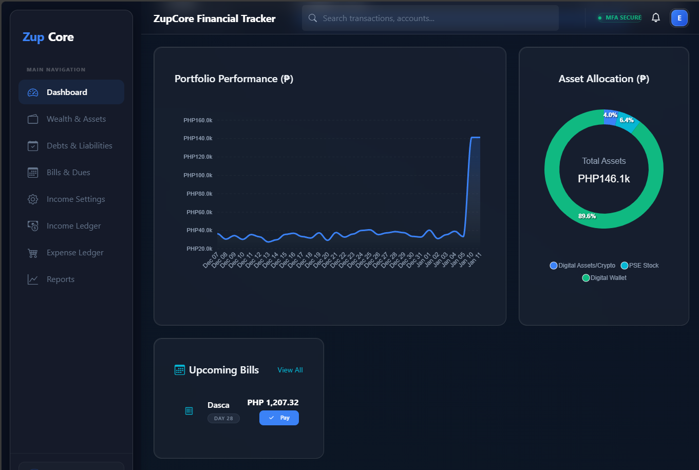 Portfolio Performance & Bills Mockup